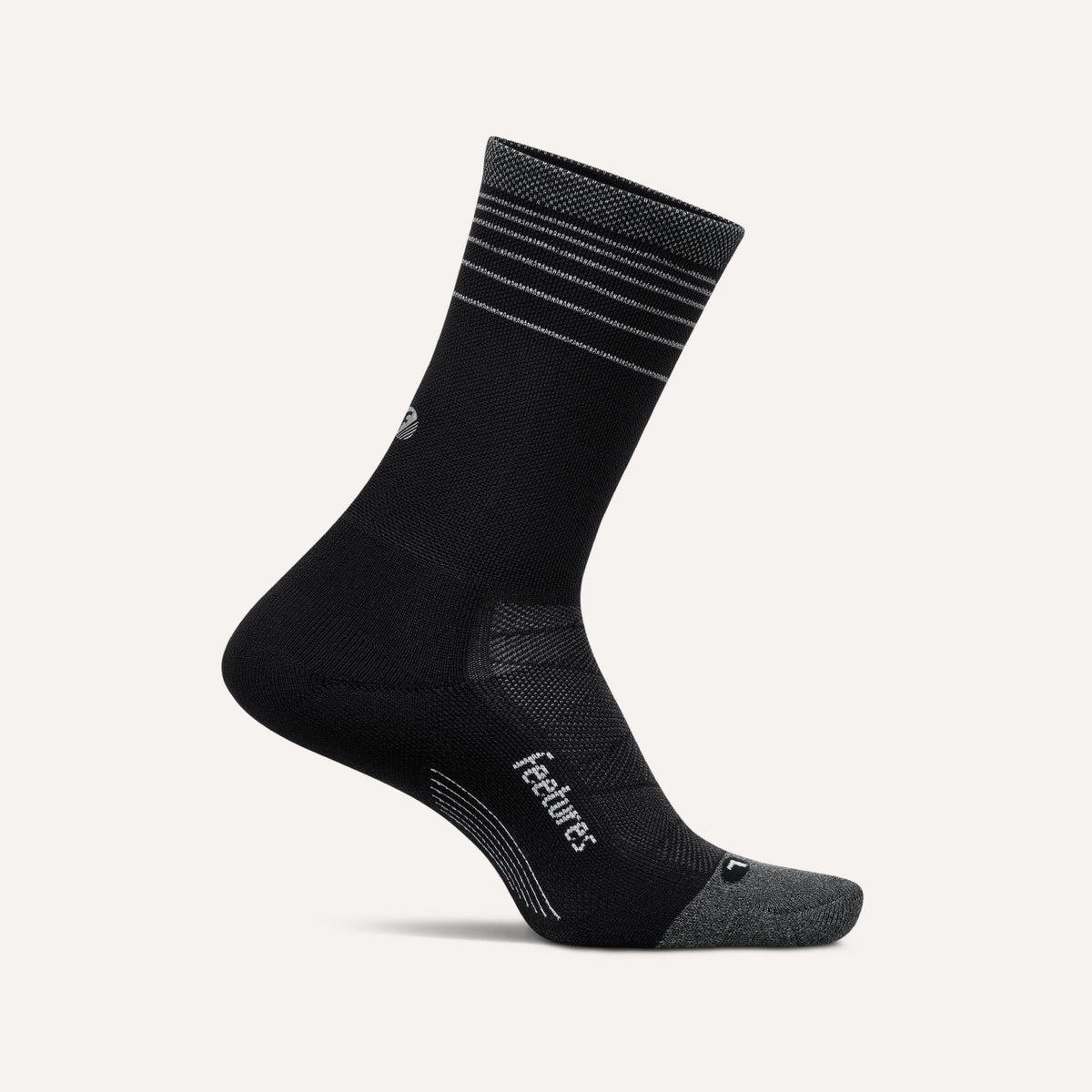 Feetures Elite Light Cushion Reflective Mini Crew Socks - Black Flash
