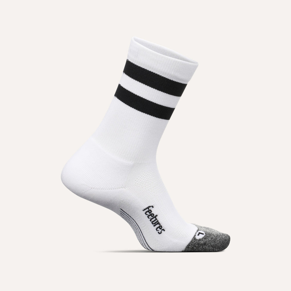 Feetures Elite Light Cushion Mini Crew Socks - White High Top Stripe