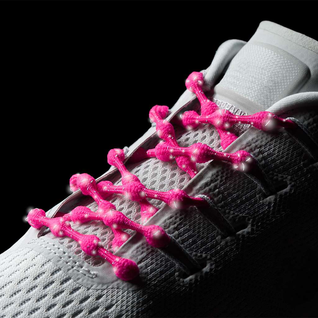 Caterpy Run Reflective No-Tie Shoelaces - Flamingo Pink