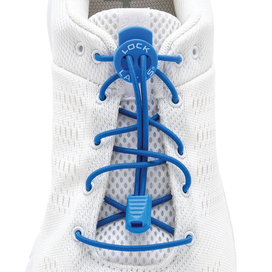 Lock Laces Original No-Tie Shoelaces - Royal Blue installed in a white shoe