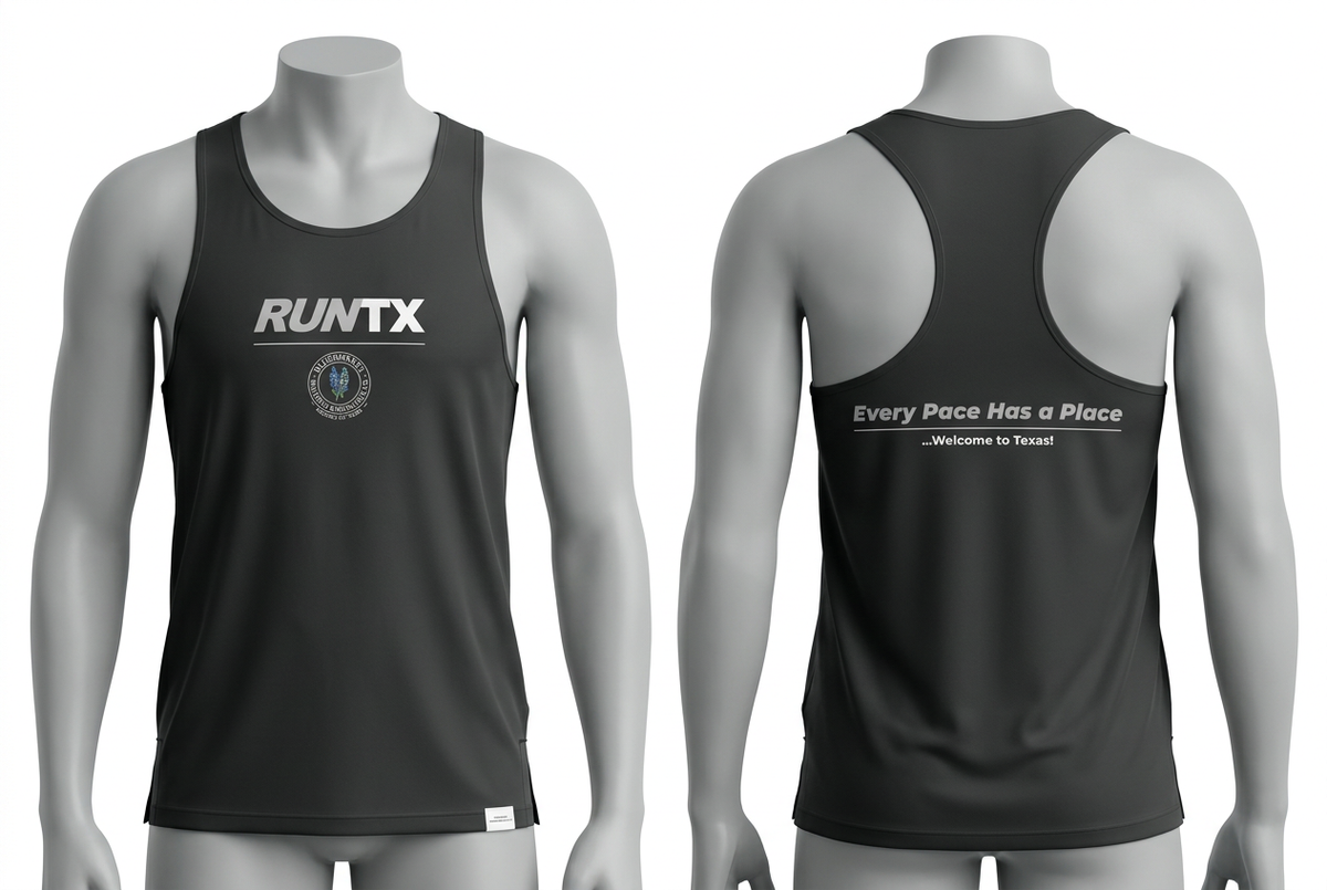 Bluebonnet RunTX Technical Singlet - Men's - Black - front and back mannequin mockup