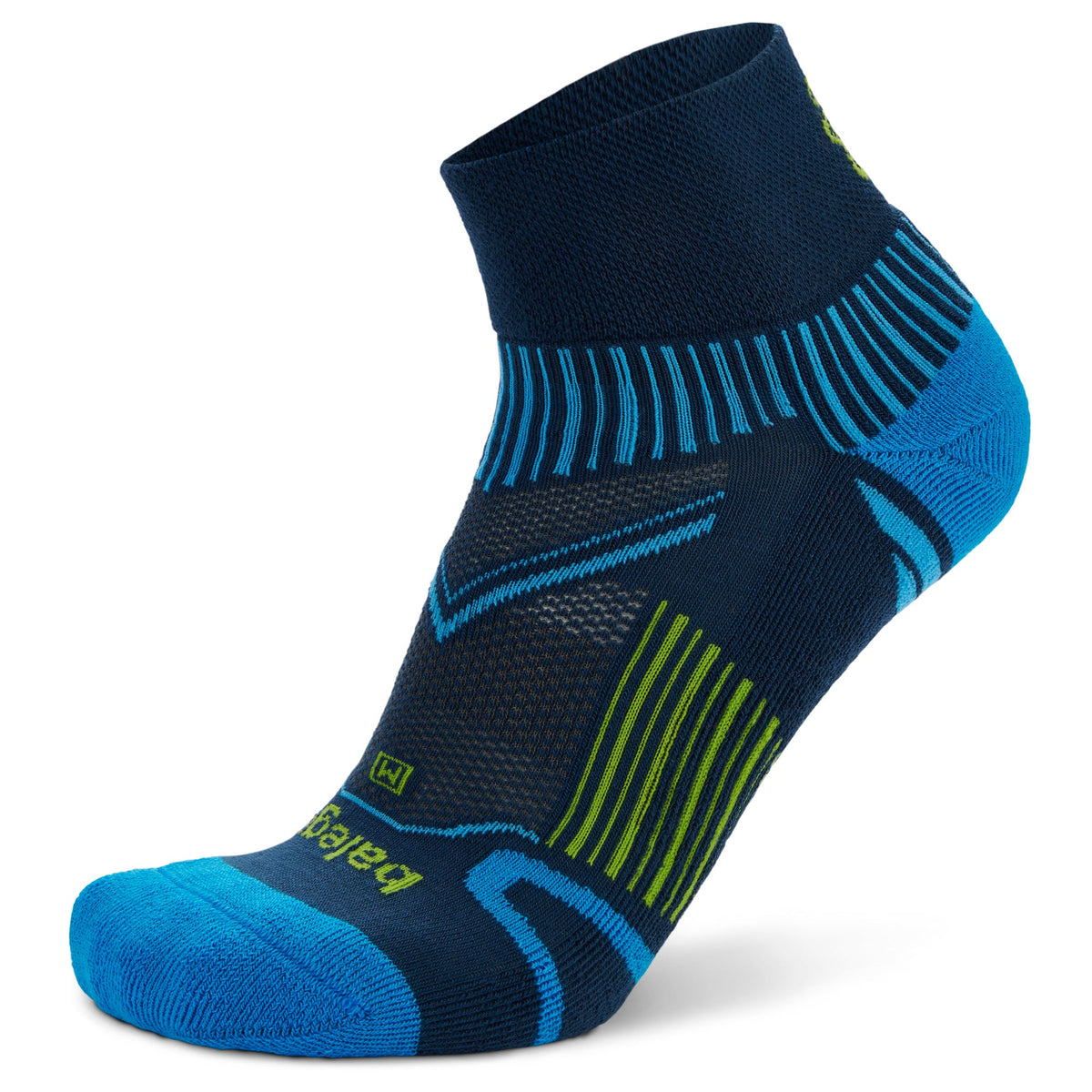 Balega Enduro Quarter sock in Legion Blue with navy and lime accents